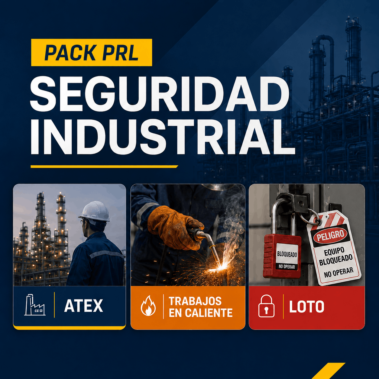 PACK PRL SEGURIDAD INDUSTRIAL | ATEX + TRABAJOS EN CALIENTE + LOTO